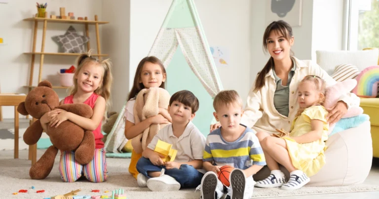 A nanny share taking care of multiple children from two families